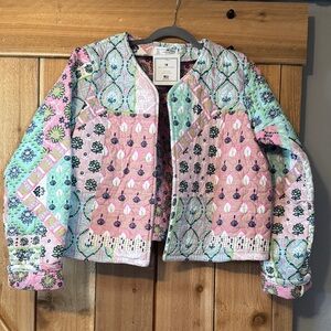 Patterned Quilted Crop Jacket - Pink & Mint
